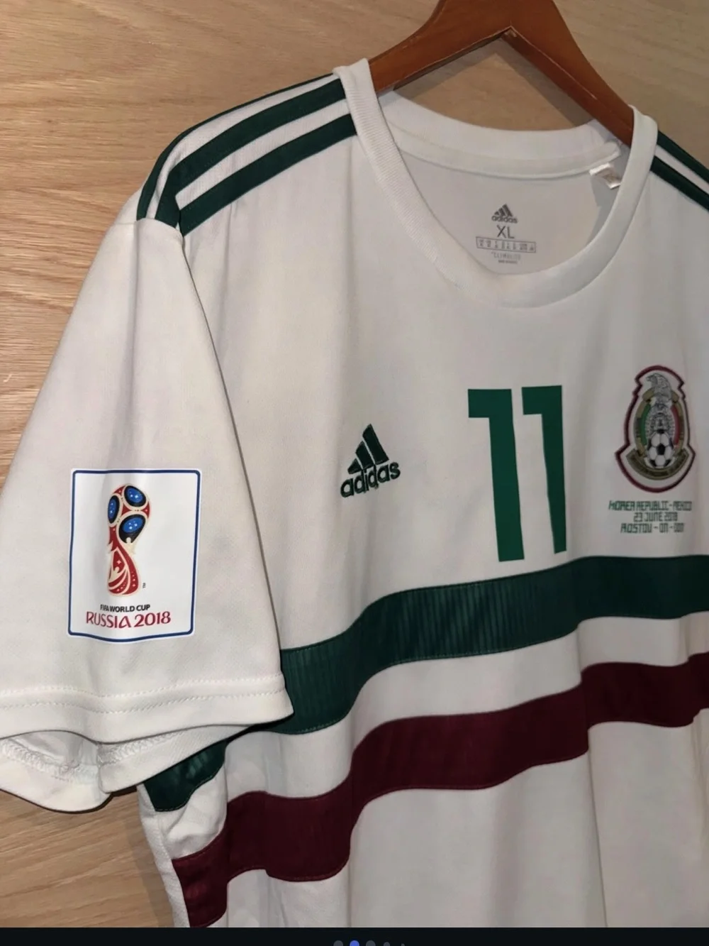 Adidas 2018 Russia WC Carlos Vela #11 Jersey with Green and Maroon Stripes